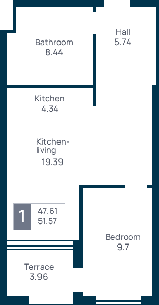 1 room apartment, №10