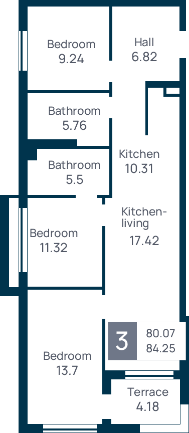 3 room apartment, №25, floor 4