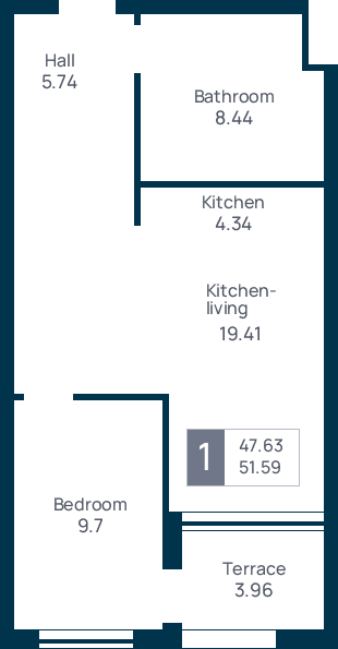 1 room apartment, №27
