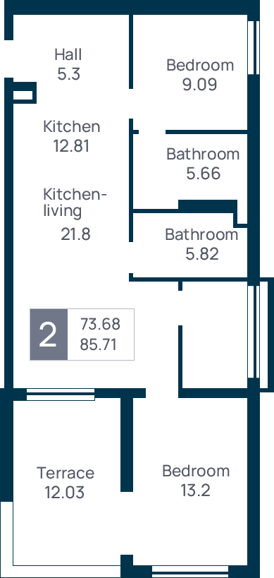 2 room apartment, №34