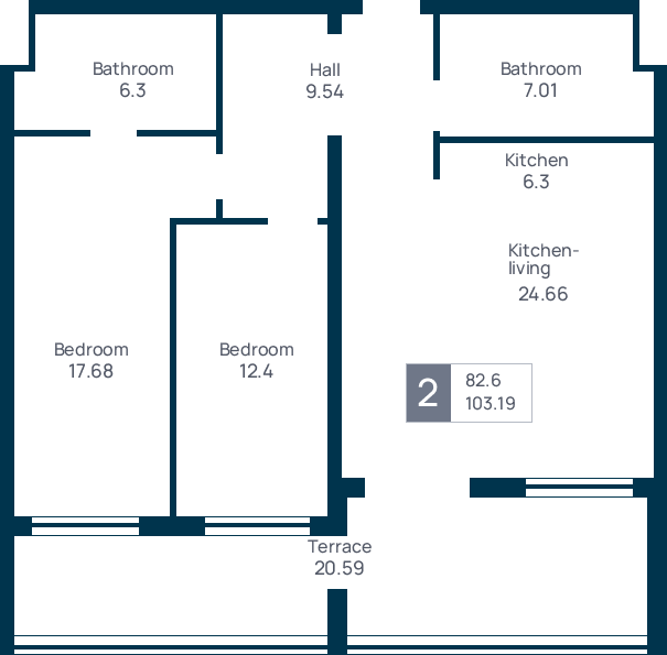 2 room apartment, №37, floor 6
