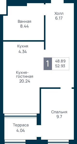 1 комнатная квартира, №8
