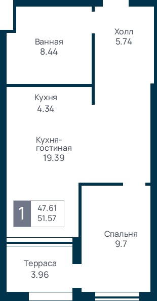 1 комнатная квартира, №10
