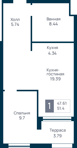 1 комнатная квартира, №11