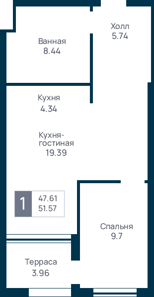 1 комнатная квартира, №28