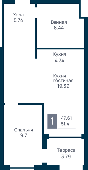 1 комнатная квартира, №29